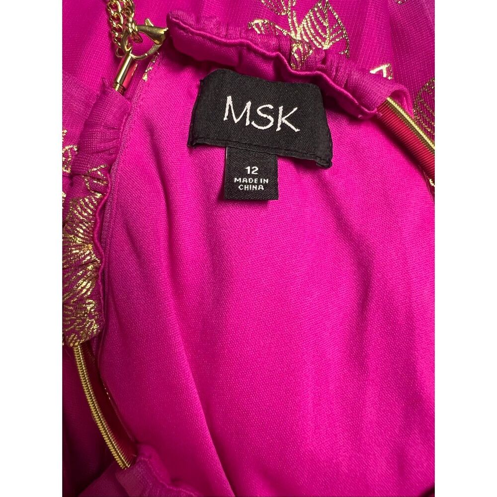 MSK Women's Embellishment Halter Neck Pleated Maxi Dress Fuchsia Gold Sz 12 NWT - Picture 5 of 7